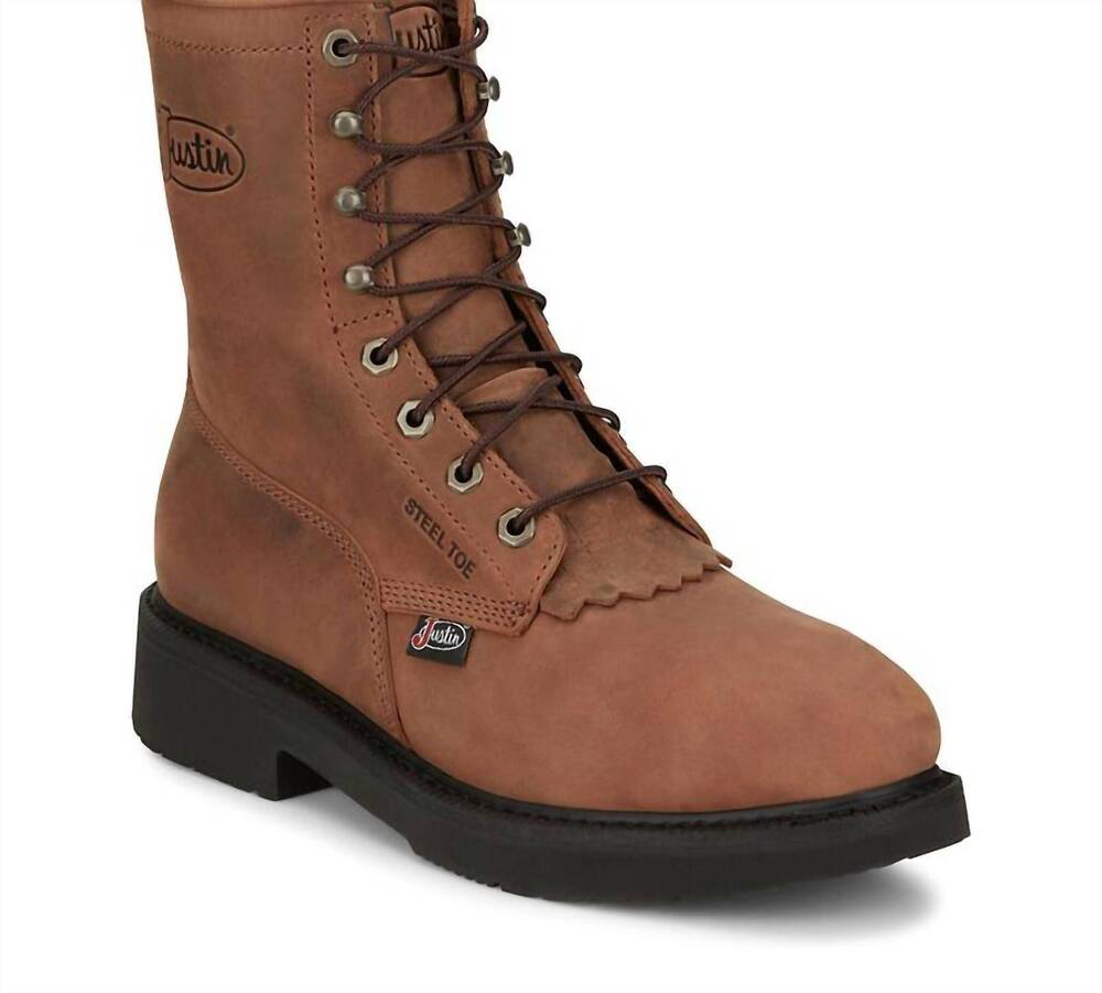 NEW JUSTIN BOOTS men's lacer round toe work boots in tan